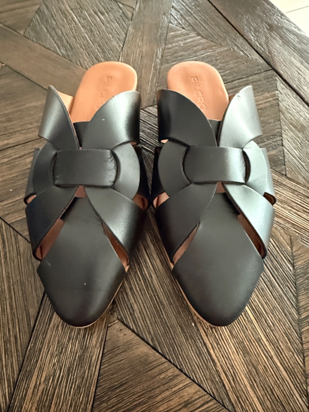 Pilcro Black Twisted Leather Slide Sandals Size 38 / US 8 Flat Slides